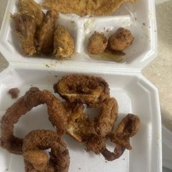 B & B Fish & Wings - Onion rings, fish, chicken, and hush puppies.
