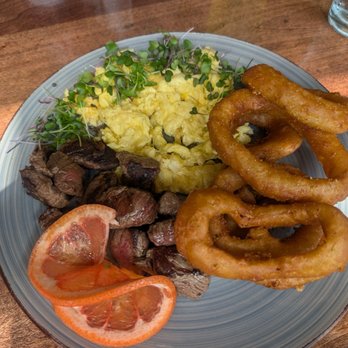 The Brick - Sirloin tips and scrambled eggs... Subbed out the potatoes for the best onion rings ever - Coffee & Tea Near Me - Salt Lake City, Utah The Brick - Sirloin tips and scrambled eggs... Subbed out the potatoes for the best onion rings ever - Coffee & Tea Near Me - Salt Lake City, Utah