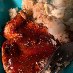 1/2 of my BBQ grilled chicken with baked potato. It's so tender.