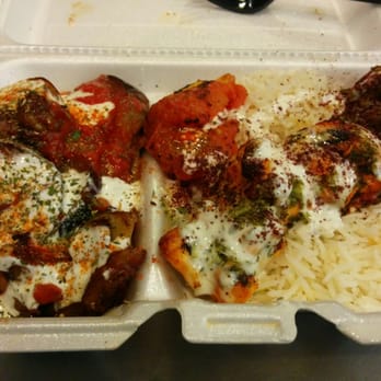 Kebabs To Go - Chicken and rice, with a side of eggplant. - Afghan Near Me - Irving, Texas Kebabs To Go - Chicken and rice, with a side of eggplant. - Afghan Near Me - Irving, Texas