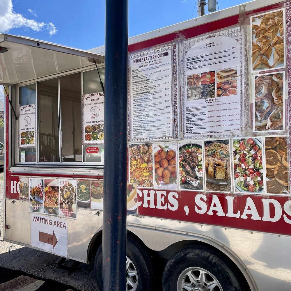Middle Eastern Cuisine - Outside of food truck with menu and photos. - Middle Eastern Near Me - Gallup, New Mexico