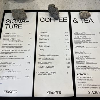Stagger Coffee - menu from December 2024 - Coffee & Tea Near Me - Los Angeles, California Stagger Coffee - menu from December 2024 - Coffee & Tea Near Me - Los Angeles, California
