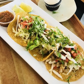 Cafe Sole - Fish tacos (with a side of cupcake) - New American Near Me - Corona, California