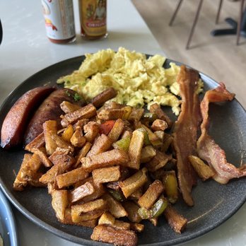 Flapjax - Eggs, bacon, sausage, "french fry-esque" home fries. - New American Near Me - Santa Monica, California Flapjax - Eggs, bacon, sausage, "french fry-esque" home fries. - New American Near Me - Santa Monica, California