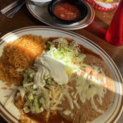 Mexico Lindo - Burrito with ground beef, beans, and Spanish rice.