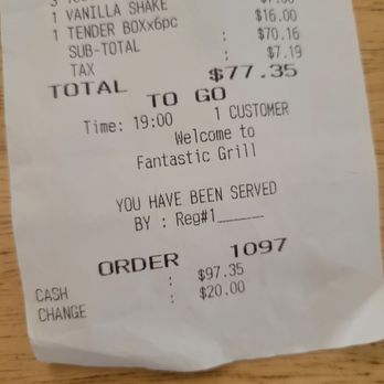 Fabulous Jr - Imputed as cash for $97.35 and kept the $20 change. Absolutely scummy and disgusting. - American Near Me - Bellflower, California