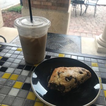 Brass Tacks Coffee - Lavender chair and chocolate scone - Coffee & Tea Near Me - Jacksonville, Florida