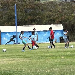 St Anthony's Church - Soccer Saturday - Kayla kicking the ball