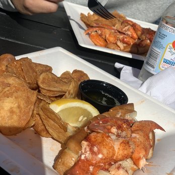 Shanks Waterfront Dining - Mine was the smaller option for the lobster roll - 4oz and his was the 8oz with house made chips. We also had some lobster bisque. - New American Near Me - Clinton, Connecticut
