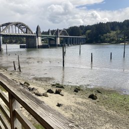 Hwy 101 over Siuslaw at low tide. View from room.