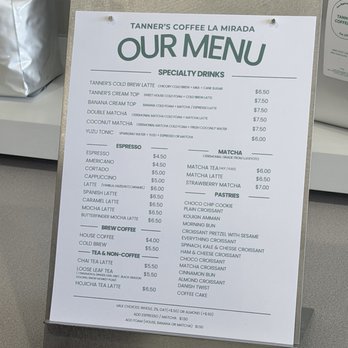 Tanner's Coffee - Menu 02.15.26 - Coffee & Tea Near Me - La Mirada, California Tanner's Coffee - Menu 02.15.26 - Coffee & Tea Near Me - La Mirada, California