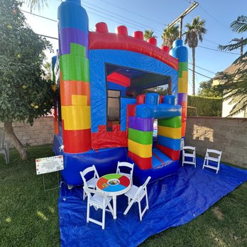 Playday LA - Lego Bouncer with Lego table and chairs - Bounce House Rentals Near Me