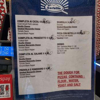 Zia Esterina - Sorbillo - Menu as of August 2023 - Pizza Near Me - Milan, Michigan