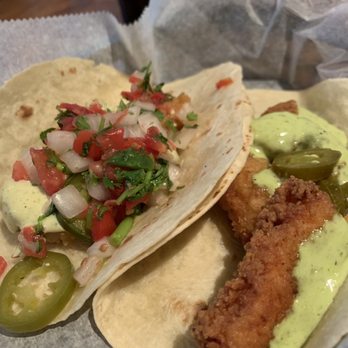 Cantina 76 - Shrimp taco and the fish stick "taco" - Tex-Mex Near Me - Greenville, South Carolina
