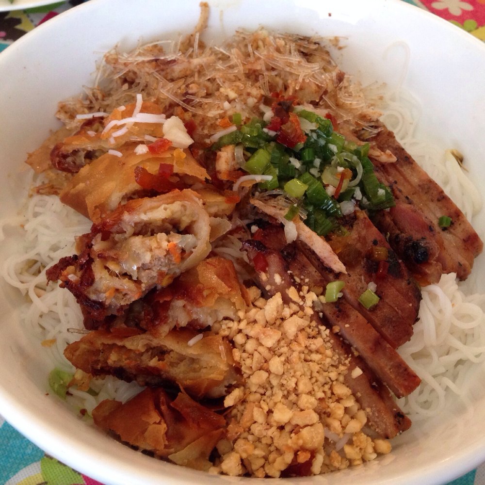 Tram's Kitchen - Coconut noodle plus fry spring roll plus pork(?) plus peanut powder really great!!!!! Everyone should try it! - Vietnamese Near Me - Pittsburgh, Pennsylvania