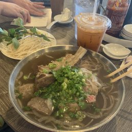 Beef special pho and Thai tea Beef special pho and Thai tea