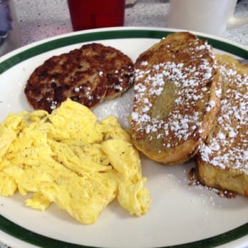 Bertha's Diner - Big breakfast platter - French toast, scrambled eggs, and sausage patties. - Diners Near Me - Buffalo, New York