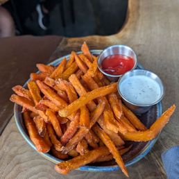 Truffle sweet potato fries- soft and delicious! The perfect base for drinks. Truffle sweet potato fries- soft and delicious! The perfect base for drinks.