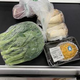 Trumpet Mushrooms, nectarines, dragon fruit, Chinese broccoli