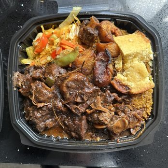 Morgan's Island Grill - Oxtails with rice, cabbage, banana and corn bread! - Caribbean Near Me - Hightstown, New Jersey