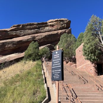 Red Rocks Amphitheatre - Base of the stairs next to the stage. - Music Venues Near Me - Morrison, Colorado Red Rocks Amphitheatre - Base of the stairs next to the stage. - Music Venues Near Me - Morrison, Colorado