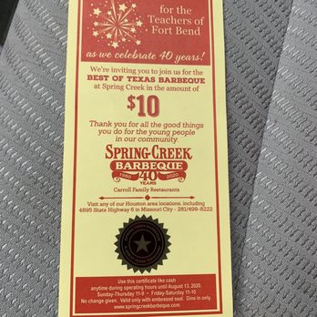 Spring Creek Barbeque - Teachers and staff! Thankful - Barbeque Near Me - Missouri City, Texas Spring Creek Barbeque - Teachers and staff! Thankful - Barbeque Near Me - Missouri City, Texas