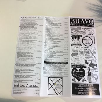Bravo Bistro Grill & Traiteur - a menu for a restaurant with a black and white design - Bistros Near Me - Laval, Quebec