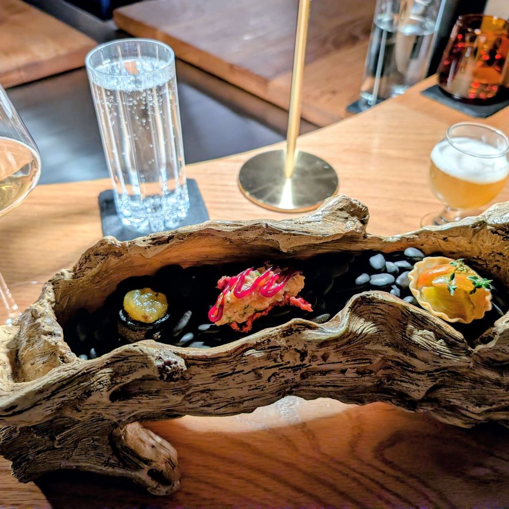 Brutø - Canapes - eggplant faux gras + peach trout tartar + beet tomato + Pepita tartlet - Tapas/Small Plates Near Me - Denver, Colorado Brutø - Canapes - eggplant faux gras + peach trout tartar + beet tomato + Pepita tartlet - Tapas/Small Plates Near Me - Denver, Colorado