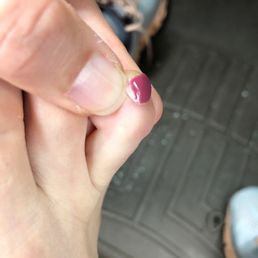 Hard to see but my nail shouldn't slide under corners of my nails to raise up easy. Shellac isn't cheap. Hard to see but my nail shouldn't slide under corners of my nails to raise up easy. Shellac isn't cheap.