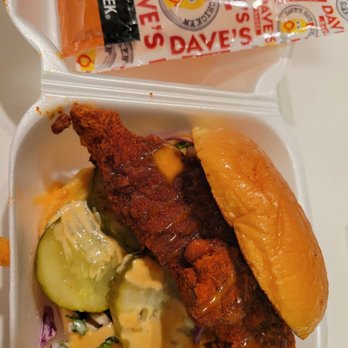 Dave's Hot Chicken - Hot chicken slider with sauce on the side since it was to go. - Chicken Shop Near Me - Indianapolis, Indiana Dave's Hot Chicken - Hot chicken slider with sauce on the side since it was to go. - Chicken Shop Near Me - Indianapolis, Indiana