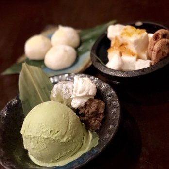 Kiraku - Dessert is $6 each - Yuzu Mochi, Creamcheese IceCream, and yes Matcha Icecream with Matcha Mochi :D - Tapas/Small Plates Near Me - Berkeley, California