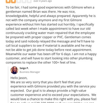 Gilmore Heating Air and Plumbing - 4yrs after walking off job they want to make it right. Called and still haven't heard back. - Plumbing Near Me - Antelope, California Gilmore Heating Air and Plumbing - 4yrs after walking off job they want to make it right. Called and still haven't heard back. - Plumbing Near Me - Antelope, California
