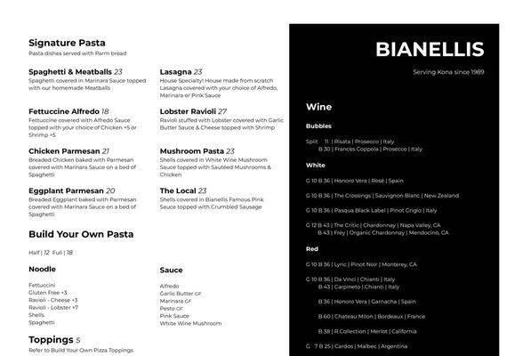 Menu photo 6 Bianellis Kailua Kona, HI Menu photo 6 Bianellis Kailua Kona, HI