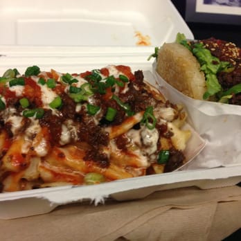 KoJa Kitchen - Bulgogi burger (with toasted garlic rice) and kamikaze fries (total: $11.96) - Asian Fusion Near Me - Berkeley, California