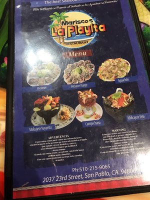 Menu photo 8 Mariscos La Playita San Pablo, CA
