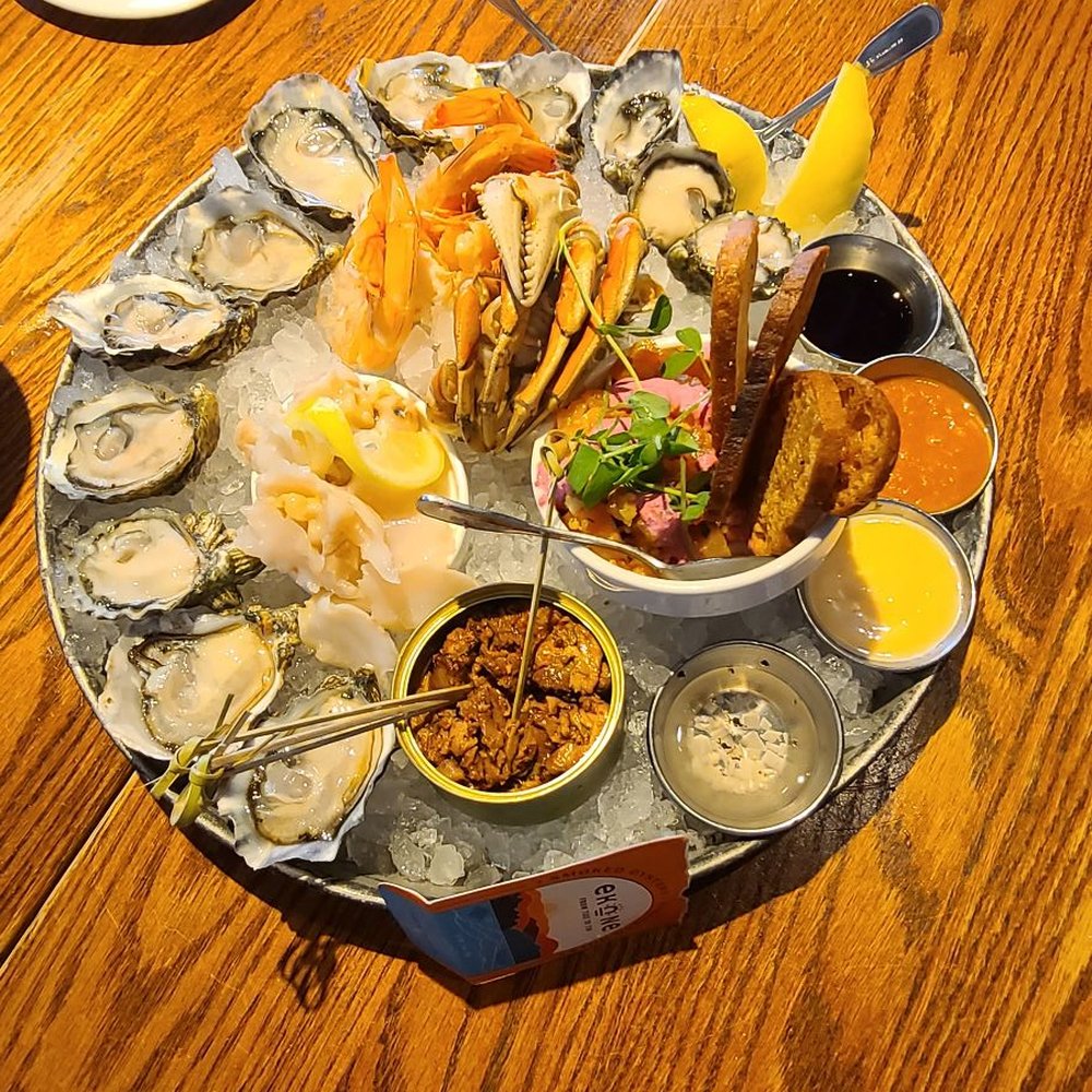 Taylor Shellfish Oyster Bar - Salish Sampler w/smoked oyster dip - Seafood Near Me - Seattle, Washington Taylor Shellfish Oyster Bar - Salish Sampler w/smoked oyster dip - Seafood Near Me - Seattle, Washington