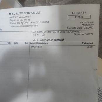 M&J Auto Service - Date of service but not willing to honor 1year warranty - Smog Check Stations Near Me - Signal Hill, California M&J Auto Service - Date of service but not willing to honor 1year warranty - Smog Check Stations Near Me - Signal Hill, California