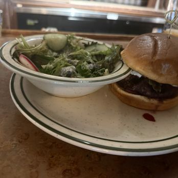Dry Fly Saloon - Huckleberry burger and side salad - American Near Me - Bozeman, Montana