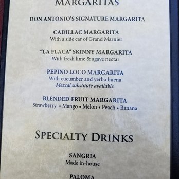 Don Antonio's - No prices on drink menu - Mexican Near Me - Los Angeles, California Don Antonio's - No prices on drink menu - Mexican Near Me - Los Angeles, California