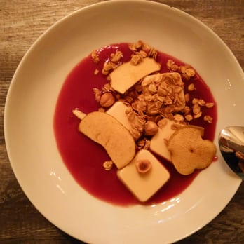 Beacon Quality Eats - Panna cotta with hibiscus, granola, and apple chips - American Near Me - Beacon, New York
