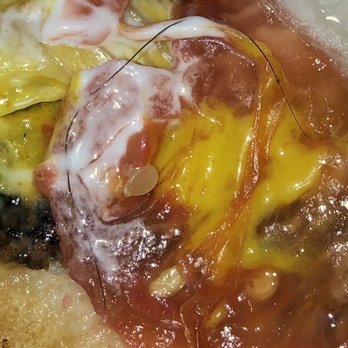 Burger King - Disgusting! A close up of the hair I found in my burger! - Burgers Near Me - Parlier, California