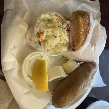 Fish Grill - GRILLED FISH SANDWICH with baked potato and coleslaw - Kosher Near Me - Los Angeles, California