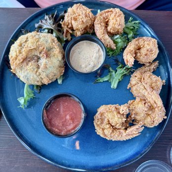 Capt Juel's Hurricane Restaurant - Hurricane catch (pick two) - fried shrimp and crab cake with rice pilaf - Seafood Near Me - Little River, South Carolina Capt Juel's Hurricane Restaurant - Hurricane catch (pick two) - fried shrimp and crab cake with rice pilaf - Seafood Near Me - Little River, South Carolina