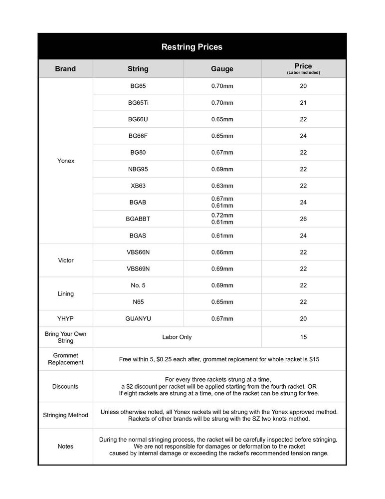 BAY AREA BADMINTON STRINGING Updated June 2024 San Francisco