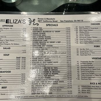 Eliza's - 10/24 menu - Chinese Near Me - San Francisco, California Eliza's - 10/24 menu - Chinese Near Me - San Francisco, California