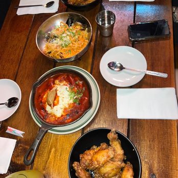 Ohn Korean Eatery - Garlic Soy Wings, kream spaghetti, cheese tteokbokki - Korean Near Me - Houston, Texas Ohn Korean Eatery - Garlic Soy Wings, kream spaghetti, cheese tteokbokki - Korean Near Me - Houston, Texas