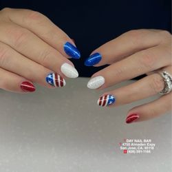 4th of July Nails Art at Day Nail Bar. CALL(408)591-1166 4750 Almaden Expy, San Jose, CA, 95118. Follow Us: IG @day_nailbar