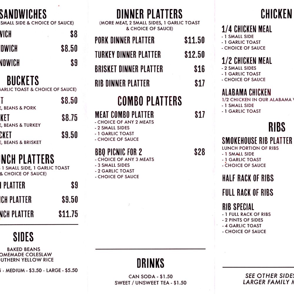 Smoking D's Downtown - The menu - Barbeque Near Me - St. Augustine, Florida