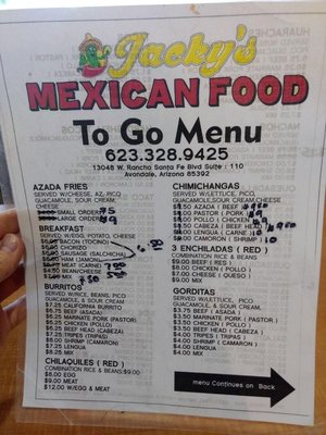 Menu photo 1 Jacky's Mexican Food Avondale, AZ Menu photo 1 Jacky's Mexican Food Avondale, AZ