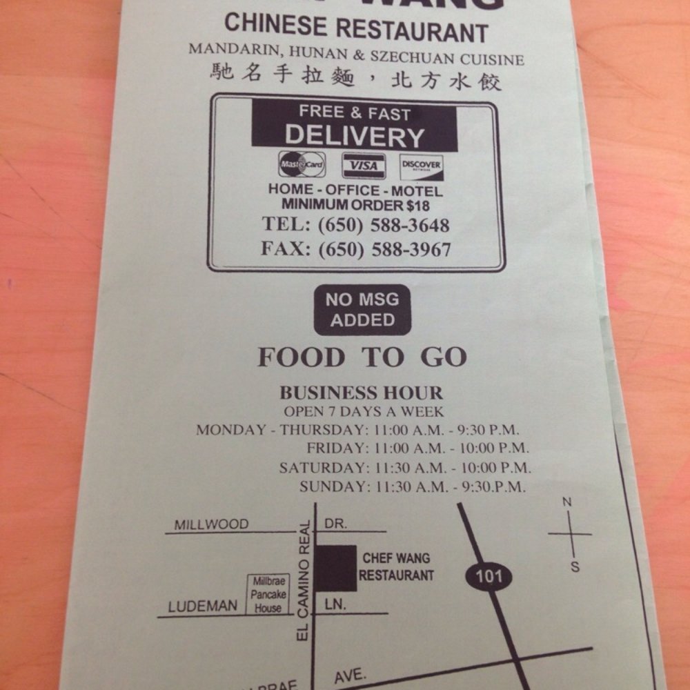 Chef Wang Restaurant - Front menu - Chinese Near Me - Millbrae, California Chef Wang Restaurant - Front menu - Chinese Near Me - Millbrae, California